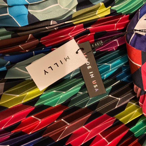 Milly Cube-Print Pleated Hadnkerschief Hem Midi Sk - Picture 3 of 7